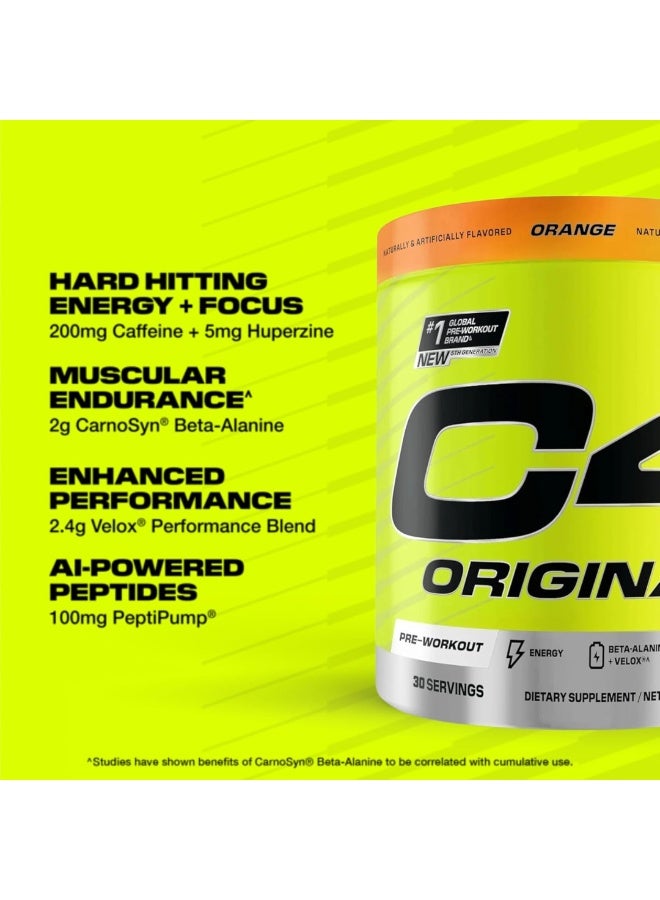 سيلوكور مسحوق C4 الأصلي قبل التمرين خالٍ من السكر، يحتوي على بيتا ألانين وفيتامين C لدعم الطاقة والتركيز والأداء، بنكة انفجار البرتقال – 30 حصة. - Image 3